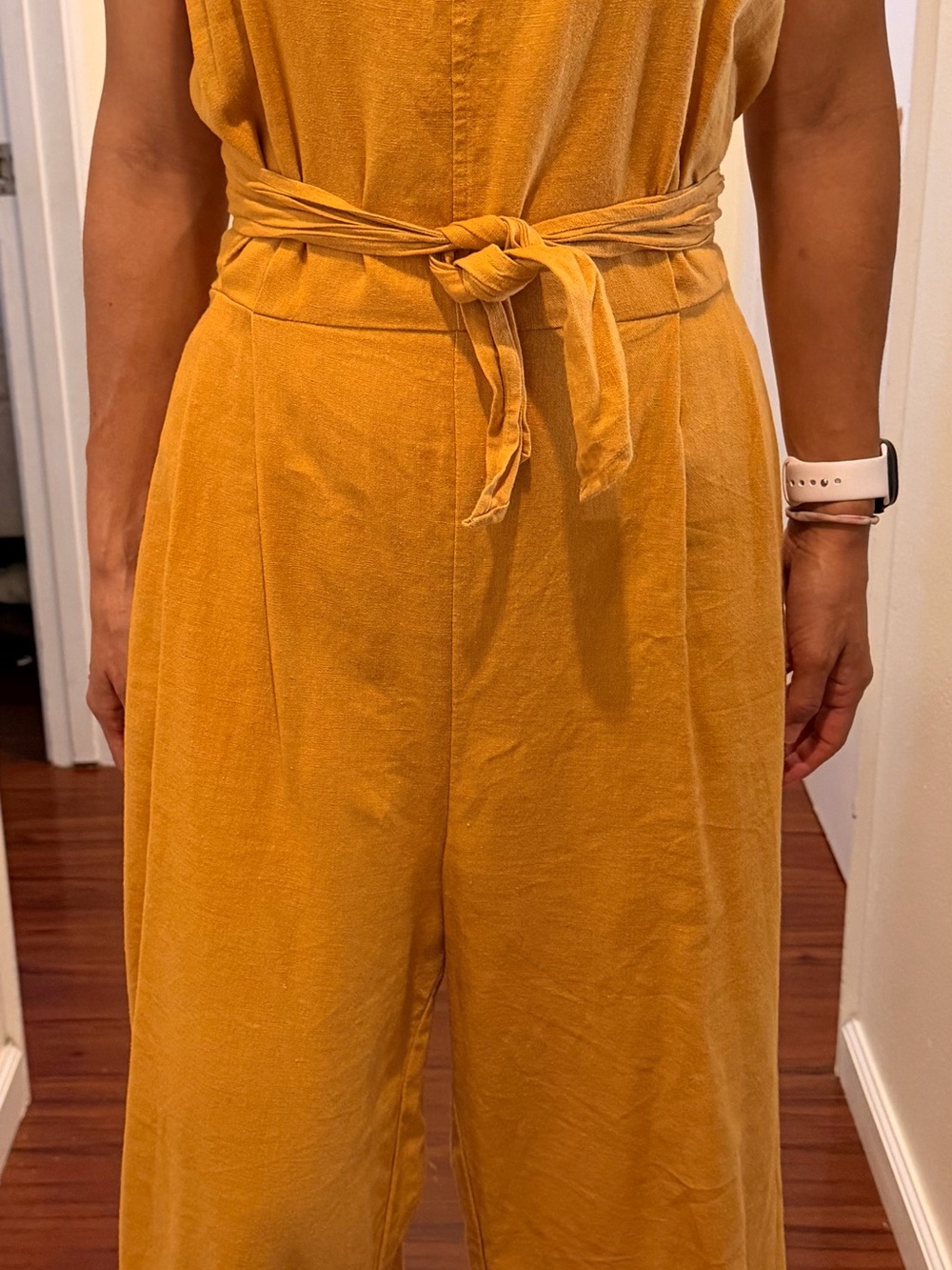Greylin Mustard Yellow Wide-Leg Jumpsuit with Self Tie Waist